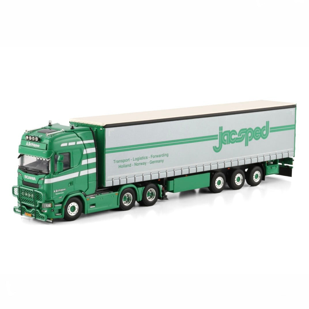 WSI Schipper Transport Scania S Highline CS20H 6x2 Tag with Curtain side Trailer