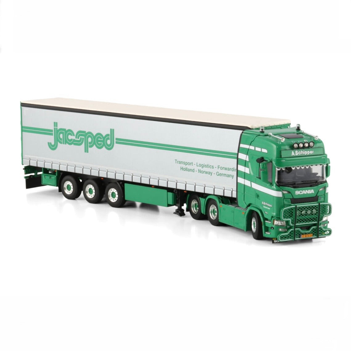 WSI Schipper Transport Scania S Highline CS20H 6x2 Tag with Curtain side Trailer