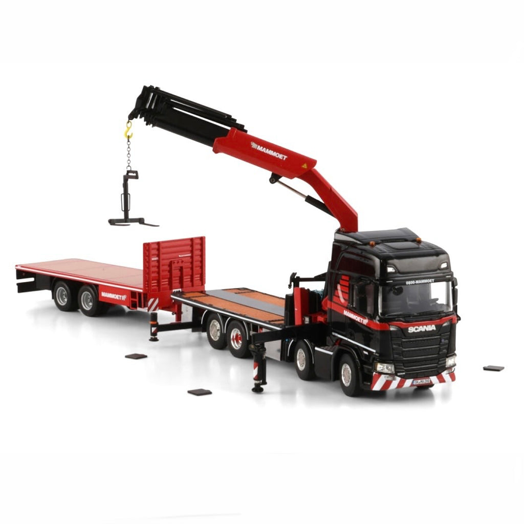 WSI Mammoet Scania 8x2 + Load Crane & Mid Axle Flatbed Trailer (Pre Order)